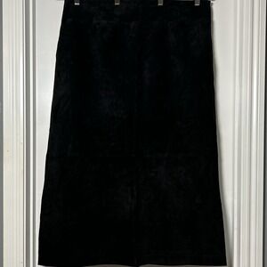 Kate Hill 100% Leather Black A-Line Midi Skirt Dark Academia Mob Wife Y2K Style